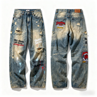 Jeans personnalisés en coton rétro brodés, nouvelle mode automne-été, coupe droite, jambes larges