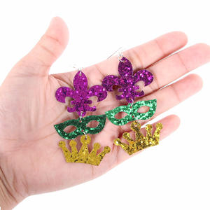 Карнавальные аксессуары из двусторонней ткани с пайетками: фиолетово-зелено-золотые маски, украшения из ириса, карнавальные серьги - Product Image 4