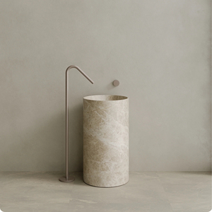 حوض عمود أسطواني من الحجر الجيري بيج إيطالي ، حوض غسيل متكامل من الحجر الطبيعي لديكور حمامات وفيلات الفنادق - Product Image 5