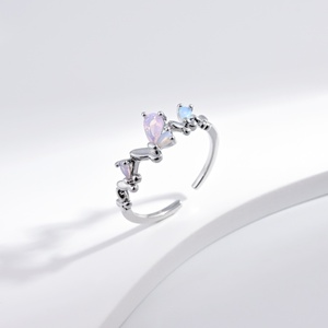 custom plata 925 sterling <b>Silver</b> Pear Cut Gemstone <b>ring</b> Fashion Prong Setting heart <b>Adjustable</b> cute cheap opal <b>rings</b> for girls - Product Image 1
