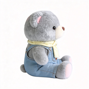 Orsetto di <span class=keywords><strong>peluche</strong></span> <span class=keywords><strong>grigio</strong></span> personalizzato, simpatico orsetto con pantaloni con bretelle, orsetto di <span class=keywords><strong>peluche</strong></span> soffice - Product Image 4