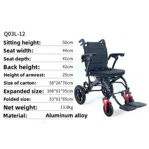 Fauteuil roulant pliant portable en alliage d'aluminium, ultra léger, absorbant les chocs, adapté aux petits avions, à propulsion manuelle, pour personnes âgées - Product Image 5