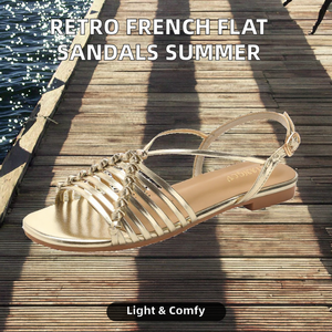 French-style Retro Platform Flat Round-toe Bow Detail Light Weight Fashion Trend Outdoor Sandals with Openwork Design for Summer - Product Image 2