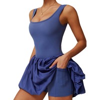 Vestido Deportivo con Logotipo Personalizado y Sensación Ligera |   Vestido 2 en 1 para Correr y Yoga |   Falda Deportiva de Tenis para Mujer con Pantalones Cortos Integrados y Top Deportivo