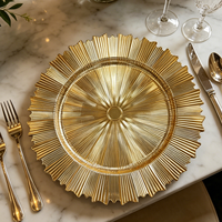 Assiette de Présentation Ronde en Plastique Doré à Motif Engrenage Classique, Pigmentée, pour Mariages et Banquets – Vente Chaude