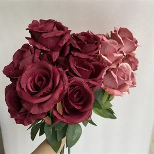 IFG סיטונאי מסיבת חתונה פרחים מלאכותיים גדול ראש בורגונדי רוז פרחים לחתונה קישוט - Product Image 1