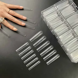 3XL faux ongles carrés droits Extra longs à couverture complète, pointes en acrylique artificiel, outil de manucure à pression claire