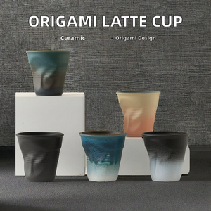 Tasse à café en céramique plissée faite à la main, structure modelée à la main, logo personnalisé créatif transfrontalier pour usage quotidien à la maison ou au bureau - Product Image 2