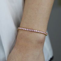 Nouveau Bracelet Femme Hip-hop Européen et Américain, Chaîne Tennis 3m Multicolore avec Zircons Sertis en Forme de Boule, Modèle C206