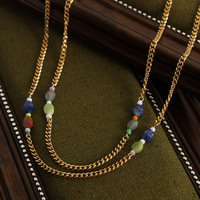 Kalung Choker Bingxin Jewelry Vintage Berlapis Emas 18K Rantai Cuban Link Hipoalergenik Batu Alam Lapis Lazuli Hadiah Trendi