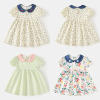 Robe à motif floral mignon pour enfants, manches à volants, douce, confortable, légère, respirante, robe décontractée pour le printemps et l'automne