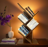 Étagère à livres à 3 niveaux, petite bibliothèque de bureau, boîte de rangement étroite pour livres et CD - Meuble de rangement vintage en bois sur pied