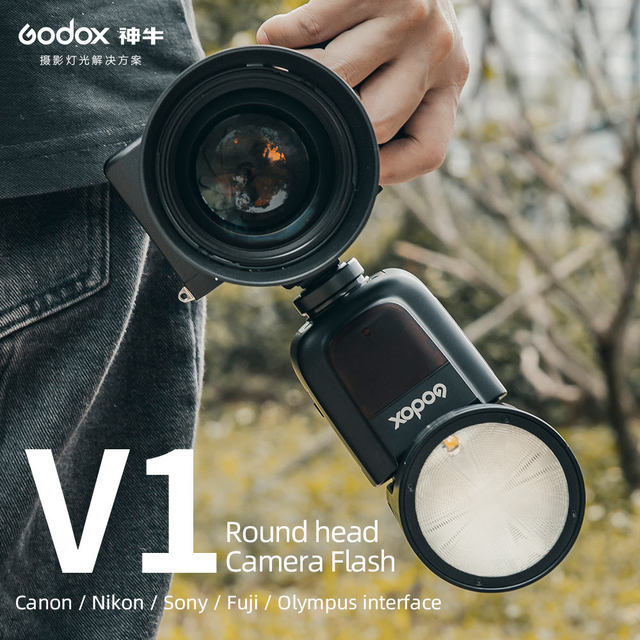 Professional Portable Godox V1 Speedlite Flash-TTL HSS Wireless Li-ion Rechargeable for Fuji Pentax Cameras