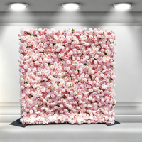 Dinding Bunga Mawar Merah Buatan untuk Pesta Pernikahan, Latar Belakang Gulung 3D 5D, Panel Dinding Bunga Pernikahan 8ft X 8ft, Panel Dinding Bunga Merah