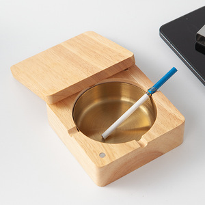 Modern Design Wood and Metal <b>Ashtray</b> Removable Stainless Steel Liner Tobacco Smoking Ash Holder Premium Decorative <b>Ashtray</b> - Product Image 1