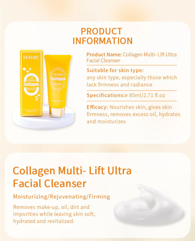 2022 New Coming DR RASHEL Collagen Multi-Lift Ultra Essence Facial Cleanser OEM 80ml Face Wash