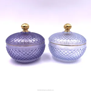 Wholesale new color candle cup with lid glass candle holders with lid set of two BR