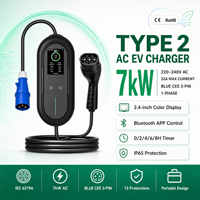 Chargeur EV portable 7 kW Type 2 32A avec contrôle WiFi par application, charge à retardement, prise UK, câble TPU, chargeur de voyage pour Tesla, Mercedes, Audi, Hyundai