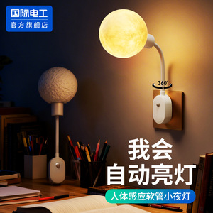 International Electrician Human Body Sensor Night Light Led Warm <b>White</b> Globe Shape Plug In <b>Bedside</b> Lamp For Bedroom - Product Image 1