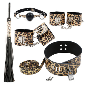 <span class=keywords><strong>SM</strong></span> pour Couples, Jeu de Rôle Fétichiste, Bondage, Menottes en Cuir Imprimé Léopard, Fouet, Collier, Bâillon, Ensemble de Contrainte 18+ - Product Image 2