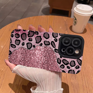 Glitter <span class=keywords><strong>rosa</strong></span> leopardato stampa TPU striscia in pelle artificiale Cover per <span class=keywords><strong>Iphone</strong></span> 8 X Xr Xs 11 12 13 14 15 16 17 Pro Max - Product Image 2