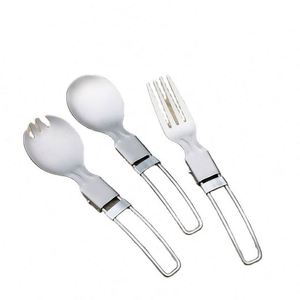 Juego de Cuchara, Tenedor y Cuchara-Tenedor de Titanio con Mango Plegable para Acampar al Aire Libre, Venta al Por Mayor - Product Image 1