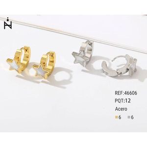 Orecchini a Cerchio con Design a Stella a Cinque Punte e Conchiglia Acero 6 Oro 6 Argento - Product Image 1