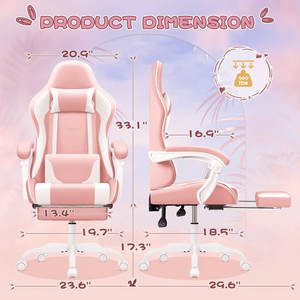 AJUNION Silla de juego de piel sintética ajustable con reposapiés Silla reclinable giratoria para oficina y estilo de carreras Confort Rosa - Product Image 2