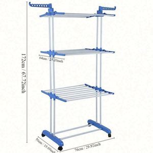 3 Layer Foldable Stainless Steel Stand Drying <b>Rack</b> with Storage Holders Durable & Space Saving Clothing & Bag Organizer - Product Image 6