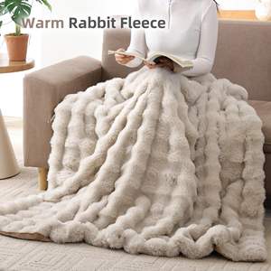 Kem Fluffy Thỏ Giả Lông Siêu Mềm Ấm Cúng Mờ Ấm Ném Chăn Tùy Chỉnh Dày King Kích Thước Đầy Đủ Nữ Hoàng Kích Thước Chăn Cho Sofa - Product Image 6