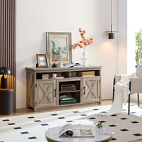 Meuble TV de style fermier avec porte de grange, console de divertissement moderne pour salon, compatible TV jusqu'à 64 pouces, avec espaces de rangement ouverts et fermés