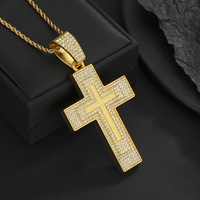 Hiphop Rock femmes hommes plein strass cristal croix pendentif grand Bling Bling exagérer Cuba chaîne collier ras du cou alliage