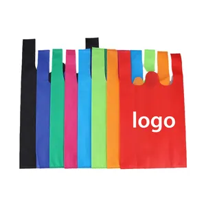 Custom Logo Advertising Gift Supermarket Recycled Folding Vest Tote T-Shirt Pla Non Woven Shopping Bag