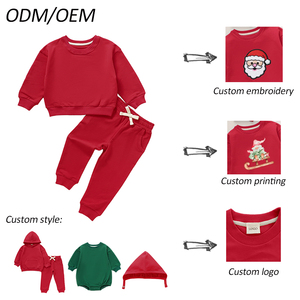 Conjunto de <span class=keywords><strong>Ropa</strong></span> Navideña para Bebé de Algodón Orgánico, Sudadera de Cuello Redondo y Pantalones de Color Sólido, Venta Directa de Fábrica - Product Image 6