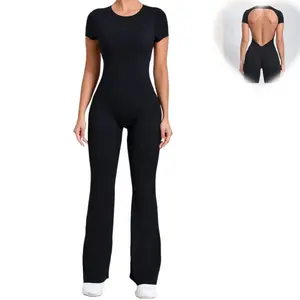 Aoyema Ngắn Tay Áo Rỗng ra rắn Bodycon bùng mùa hè backless phù hợp với phụ nữ yoga bodysuit trang phục Romper thể thao Jumpsuit