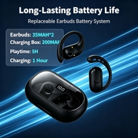 Écouteurs sans fil OWS Bluetooth 6.0 à oreille ouverte avec haut-parleur de 13 mm, chargement Type C et batterie amovible, avec crochet d'oreille