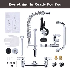 Commercial Wall Mount Pre Rinse Faucet With High Pressure Dishrinse Sprayer Nozzle And Add-on Swing Spout Dish Prerinse Faucet