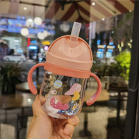 Gobelets à paille de dessin animé, biberon en plastique pour bébé avec bouchon, paille en silicone, gobelet d'apprentissage pour bébé, biberon