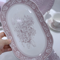 Service de vaisselle en céramique violette style français romantique 2026 avec boîte cadeau pour 2, 4, 6 ou 10 personnes – Assiettes et bols