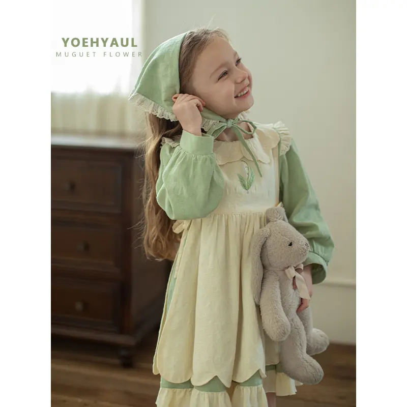 YOEHYAUL3ピースセット花刺Embroidery女の赤ちゃんヴィンテージドレス子供用ファッション幼児子供ドレスコットン