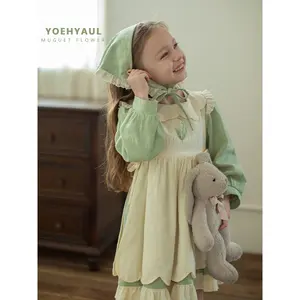 YOEHYAUL 3 piezas conjunto flor bordado bebé niñas Vintage vestido para niños moda Niño niños vestido de algodón