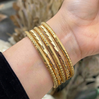 Gelang Lapis Emas 24K Dubai untuk Wanita, Set Timur Tengah 21K, Dapat Ditumpuk, Bergaris, Halus, Tipis, Mewah, Perhiasan Pengantin Etnik Arab