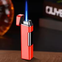 Briquet torche moderne à flamme bleue au gaz butane, coupe-vent, rechargeable, en métal, pour cadeaux d'affaires