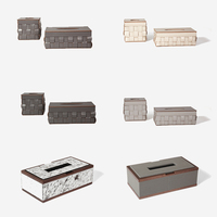 Porte-serviettes et boîte à mouchoirs rectangulaire de luxe en cuir véritable et fourrure de cheval, noir, pour hôtels, maison et voiture