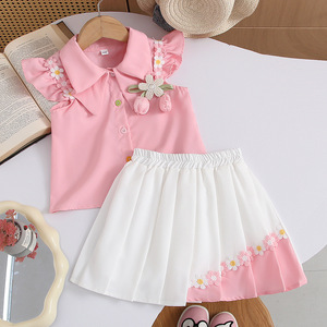 Completo per Bambini all'Ingrosso, <span class=keywords><strong>Abbigliamento</strong></span> per Bambine, Set Casual Due Pezzi, Vestiti per Bambini, Camicia Daisy e Gonna Plissettata, Outfit Quotidiano - Product Image 3