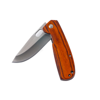 Couteau de survie pliant à manche en bois de Pakka, personnalisable OEM, acier inoxydable, verrouillage Liner Lock, longueur totale 195 mm, 135 g