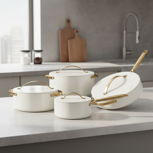 Ensemble de casseroles et poêles en aluminium blanc émeraude de qualité supérieure, antiadhésif professionnel, compatible avec tous les types de cuisinières, design moderne et minimaliste - Product Image 1