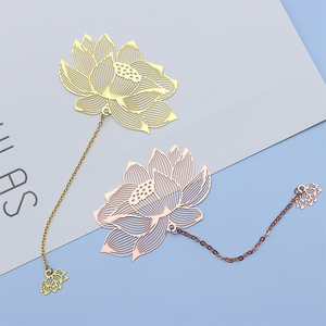 <span class=keywords><strong>Livre</strong></span> en métal Fleur de lotus Marque-page en or rose avec pendentif Promotion personnalisée Gravure Marque-page de mode Marques BSCI - Product Image 6