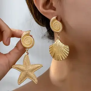 Vintage Big Starfish shell Pendant Drop Earrings Women 2024 Trend Classic Hanging Earrings Party Jewelry Gifts