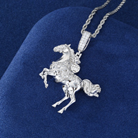 Pendentif Cheval au Galop de Luxe, Plaqué Or 18K, Laiton, Diamant CZ AAAAA, Collier Breloque Animale, Bijoux de Haute Qualité, Fabrication d'Usine